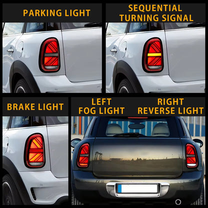 Mini Cooper Countryman R60 LED Tail Lights – Union Jack, Sequential Turn, Red Lens (2011–2016)