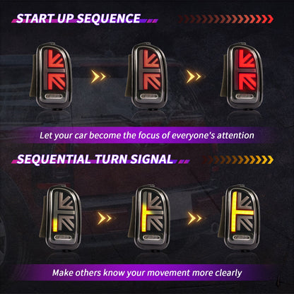 Mini Clubman R55 LED Tail Lights – Union Jack, Sequential Turn (2007–2014)