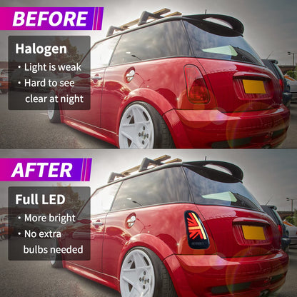 Mini Cooper R50 R52 R53 LED Tail Lights – Sequential Turn, Startup Animation (2001–2007)