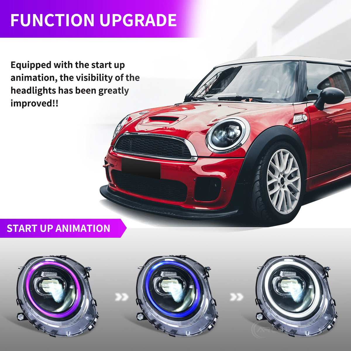 Mini Cooper R56 R57 R58 R59 LED Headlights 2007–2013 | RGB Start-Up Animation