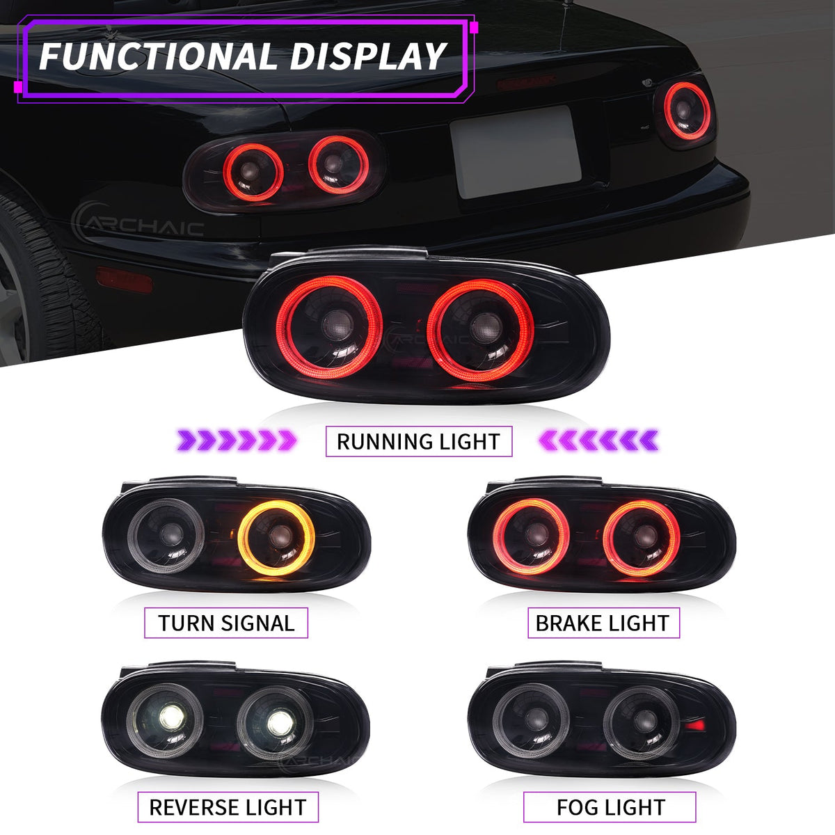 Mazda Miata NA Full LED Tail Lights (Light Smoke) | E-Mark Certified