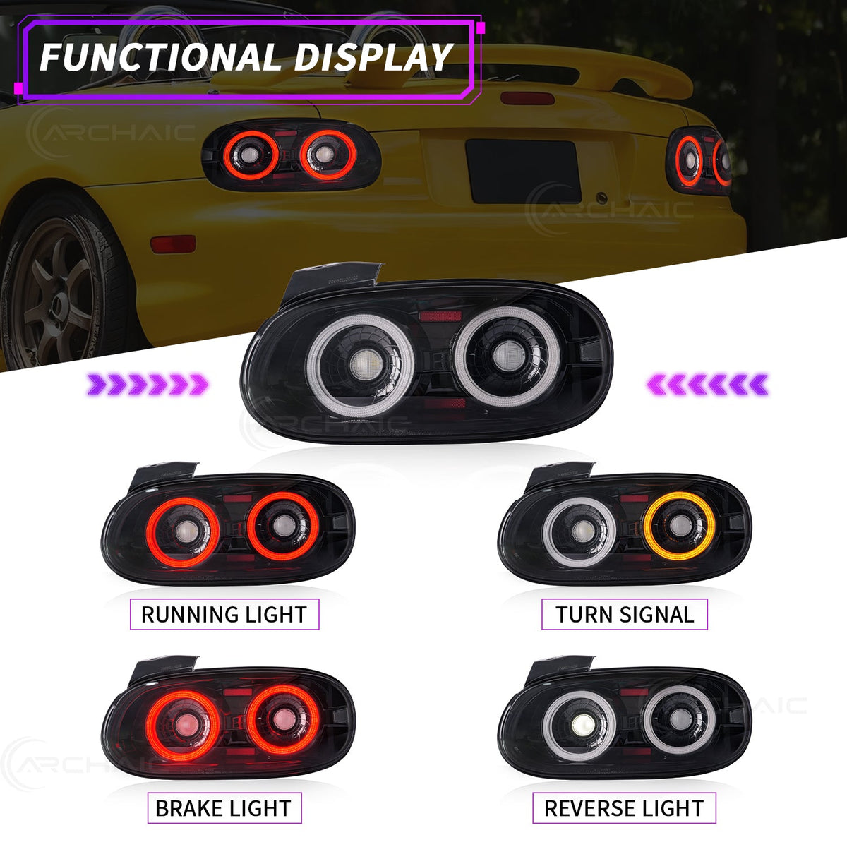 E-Mark Certified LED Tail Lights for Mazda MX-5 Miata NB (1998–2005)