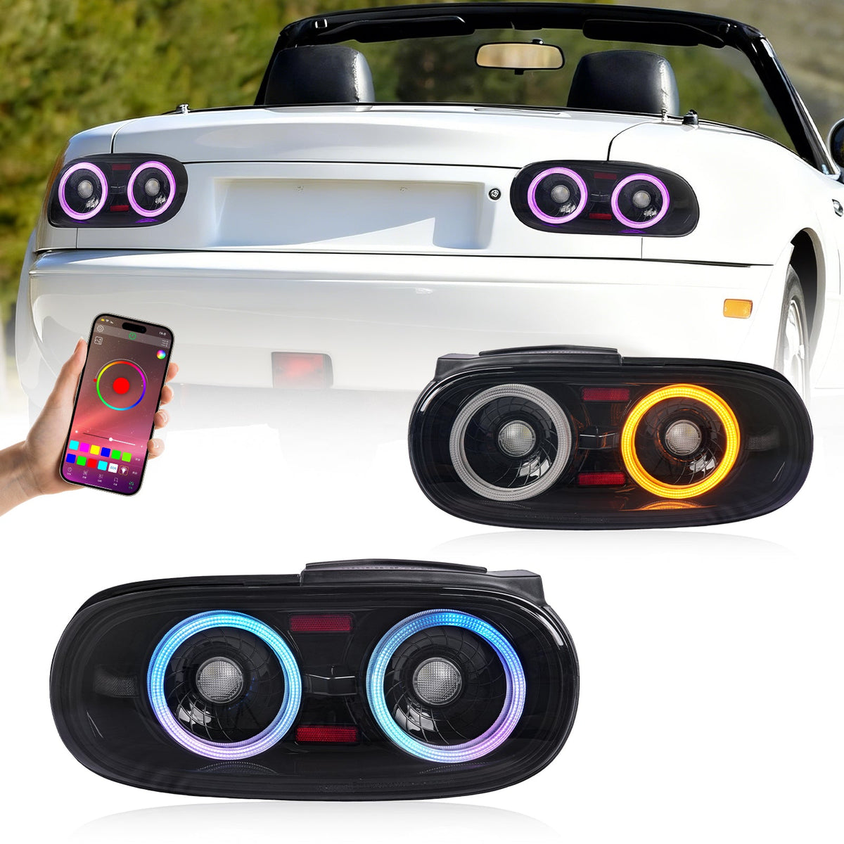 Full LED RGB Tail Lights for Mazda Miata NA (Light Smoke)