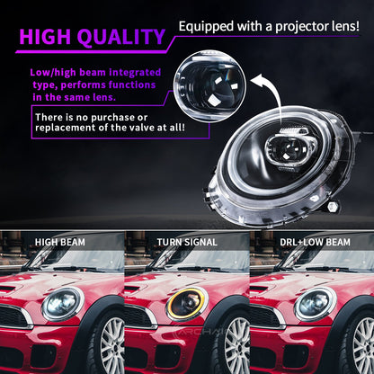 Mini Cooper R56 R57 R58 R59 LED Headlights 2007–2013 | RGB Start-Up Animation