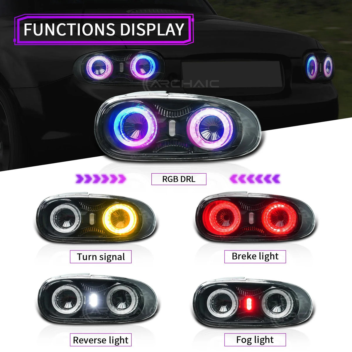 Mazda Miata NC RGB LED Tail Lights (2005–2015) – E-Mark Certified, Full LED Assembly