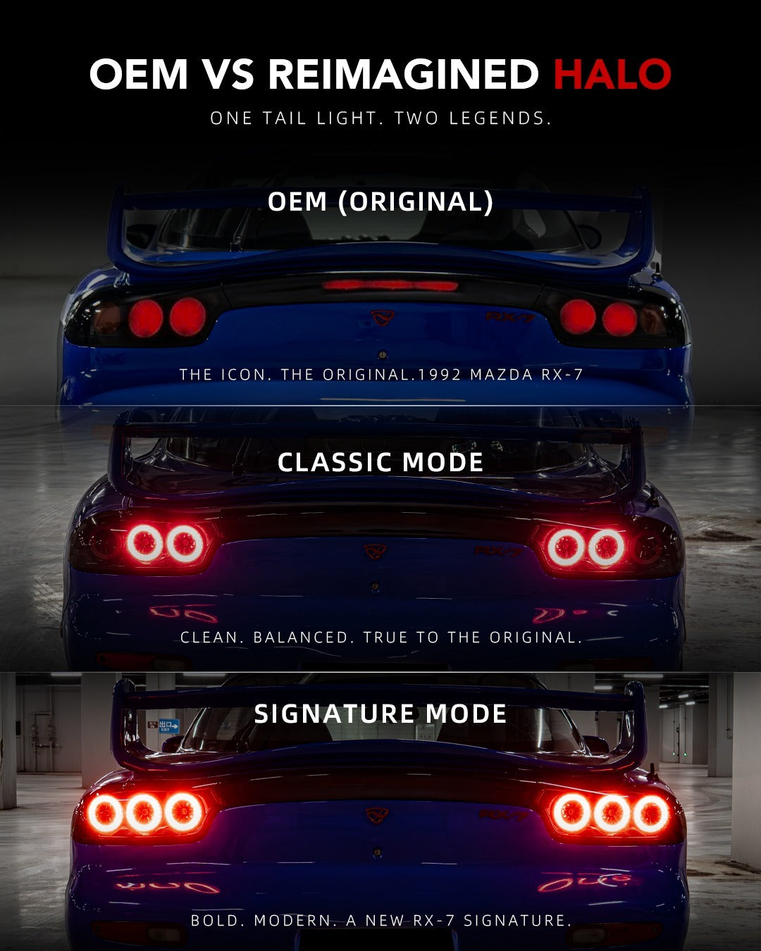 Mazda RX-7 FD3S Rotor Pulse Signature LED Tail Lights – Clear / Smoke (1992–1996)